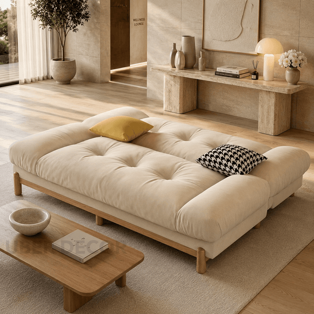 Kandy tufted futon – lounger configuration with partially reclined backrest
