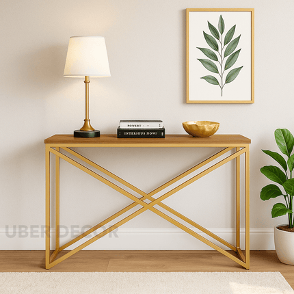 Xena Grid Console Table – Custom Wood or Marble Top Mid‑Century Modern Accent for Entryway & Hallway