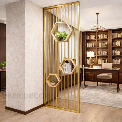 HEXORA Stainless Steel Room Divider For Living Room Bedroom Dining Area Home Office Modern Metal Room Partition With Shelves