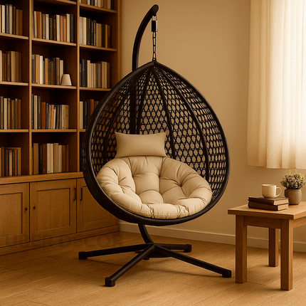 LeafShell Cocoon Swing Chair – Contemporary Outdoor Comfort | Mid-Century Boho Design | European Inspired | Patio & Living Room Swing Chair for Gardens, Balconies, Studies & Terraces