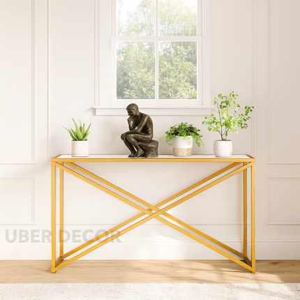 Xena Grid Console Table – Custom Wood or Marble Top Mid‑Century Modern Accent for Entryway & Hallway