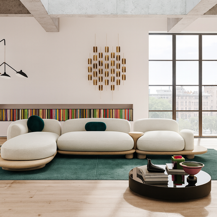 Bordeaux Designer Sofa Modern Japandi Luxury Couch with Sculptural Chaise Form  Customizable Made-to-Order Living Room Sofa