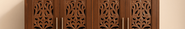 Aria Carve Mid Century Indian Solid Wood Cabinet – Handcrafted Floral Panels Ideal for Living Room, Dining Room & Entryway - Uber Decor