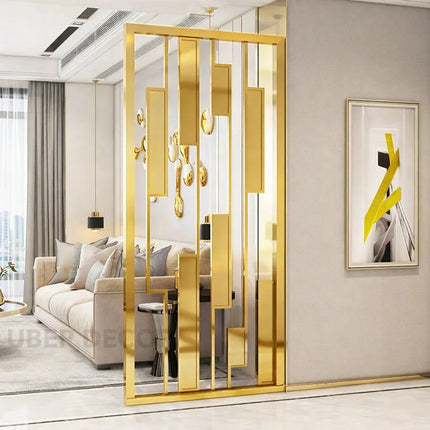 OBLIX Stainless Steel Graphic Room Divider With Sculptural Panel Design For Living Room Bedroom And Transitional Interior Spaces
