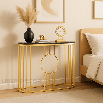 Astraform Console Table – Custom Marble Top with Gold Linear Frame Mid‑Century Modern Entryway Accent