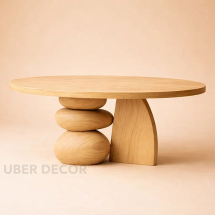Chindwin Sculptural Organic Wooden Artistic Center Table with Pebble Base for Modern Living Rooms