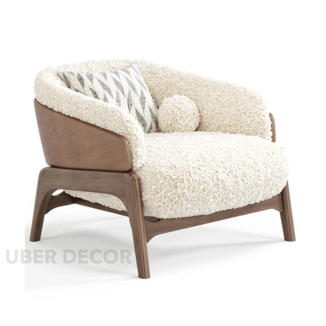 Lotus Nest Accent Chair Japandi Minimalist Scandinavian Solid Wood Legs Fixed Base Living Room Chair and Bedroom Chair