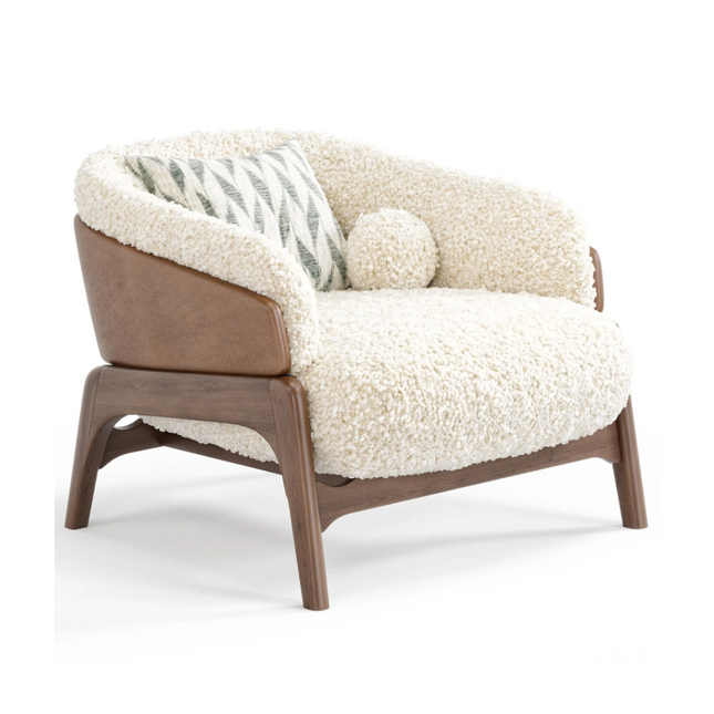 Lotus Nest Accent Chair Japandi Minimalist Scandinavian Solid Wood Legs Fixed Base Living Room Chair and Bedroom Chair