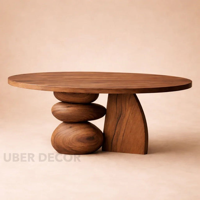 Chindwin Sculptural Organic Wooden Artistic Center Table with Pebble Base for Modern Living Rooms