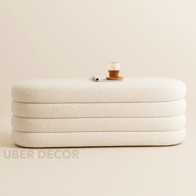 Chic Haven Boucle Storage Ottoman Bench - Modern Ottoman Stool Bench Chair Sofa for Foyers and Living Rooms - Uber Decor