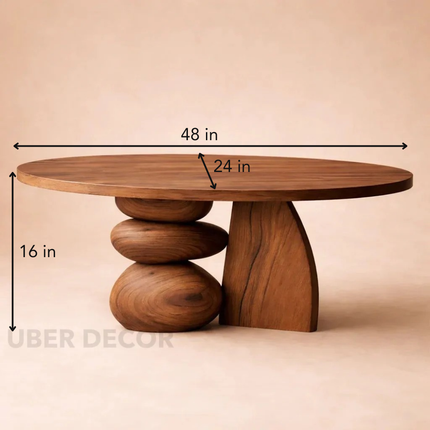 Chindwin Sculptural Organic Wooden Artistic Center Table with Pebble Base for Modern Living Rooms