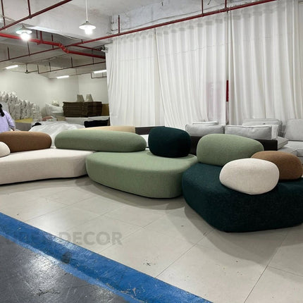 Pebble Cobblestone Curved Fabric Sofa – Artistic Rock-Inspired Modular Design Sofa Set for Living Room