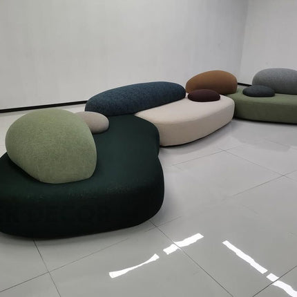 Pebble Cobblestone Curved Fabric Sofa – Artistic Rock-Inspired Modular Design Sofa Set for Living Room