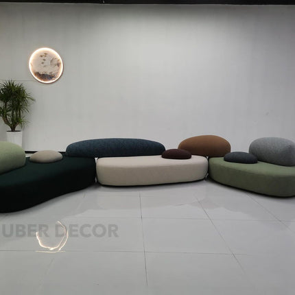 Pebble Cobblestone Curved Fabric Sofa – Artistic Rock-Inspired Modular Design Sofa Set for Living Room