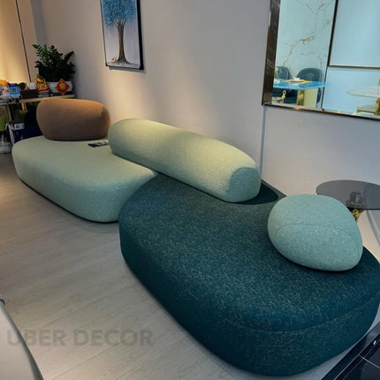 Pebble Cobblestone Curved Fabric Sofa – Artistic Rock-Inspired Modular Design Sofa Set for Living Room