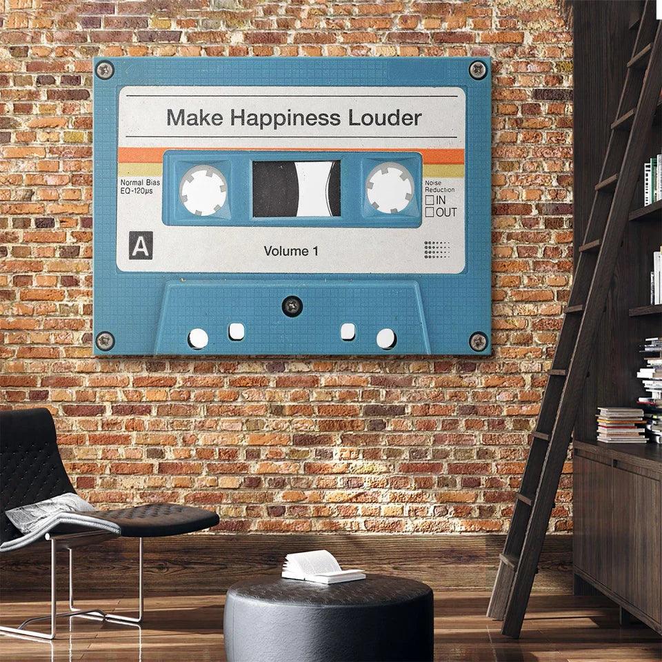 Create Happiness Louder Canvas Cassette Tape Wall Art - Uber Decor