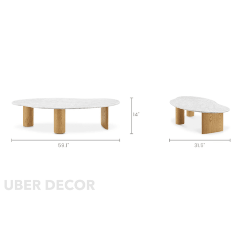 Tangon Mid Century Modern Japandi Coffee Table with Organic Freeform Wooden Top and Wooden Block Legs for Living Room - Uber Decor