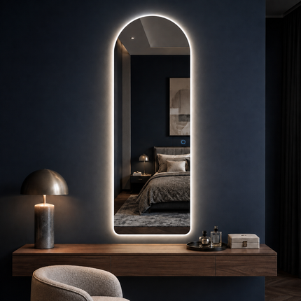 Arcelia Arched Frameless LED Full-Length Mirror – Front or Back Lit with 3-Colour Touch Control
