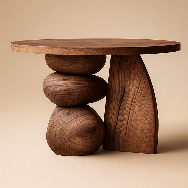 Chindwin Coffee Table, Sculptural Organic Wooden Artistic Center Table with Pebble Base for Living Room