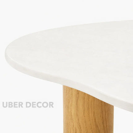 Tangon Mid Century Modern Japandi Coffee Table with Organic Freeform Wooden Top and Wooden Block Legs for Living Room
