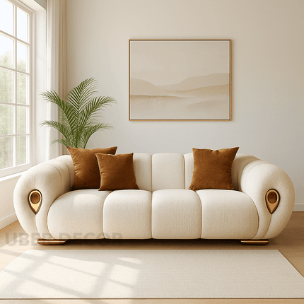 Marrakesh Rolled-Arm Sofa Modern Japandi Luxury Couch with Golden Accents