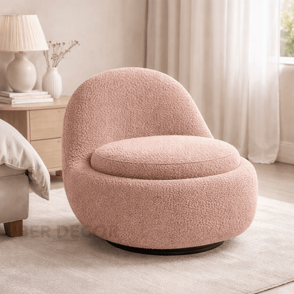 Alyra- Round Laid Back Upholstered Swivel Accent Lounge Chair for Office or Home