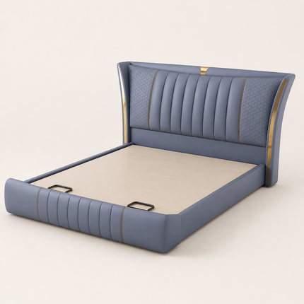 Nocturne Crest Wingback Bed – Gold Accent Luxury Master Bed