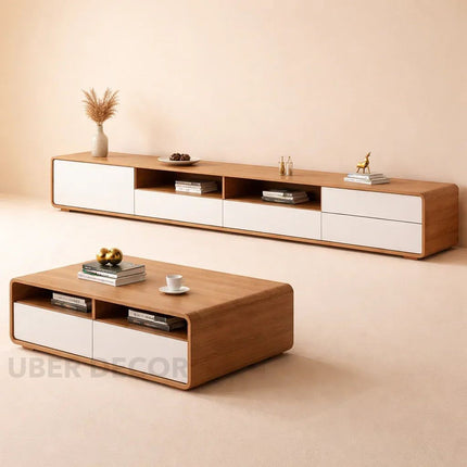 Viano Plain – Modern TV Cabinet, Nordic Inspired Low Console with Rounded Edge Design