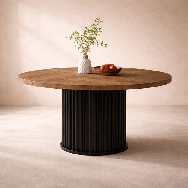 Ravon Dining Table Fluted Pedestal Design Mid Century Modern Contemporary Inspired Solid Wood Top Dining Table for Dining Room