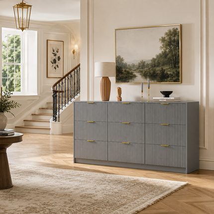 Arden Fluted 9-Drawer Modern Japandi Solid Wood Cabinet with Custom Finish for Bedroom, Living Room & Entryway