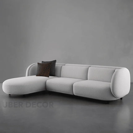 Antalya Modern L Shaped Sofa with Rounded Edges and Lounger for Living Room