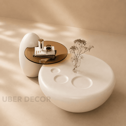 Jhelum Wabi-Sabi Modern Sculptural Japandi Coffee Table – Minimalist Organic Center Table for Living Room