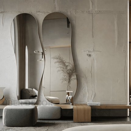 Elixor Frameless HD Mirror Set of 2 - Asymmetrical Wall Mirror Sculptural Modern Design Custom Home Decor Gift