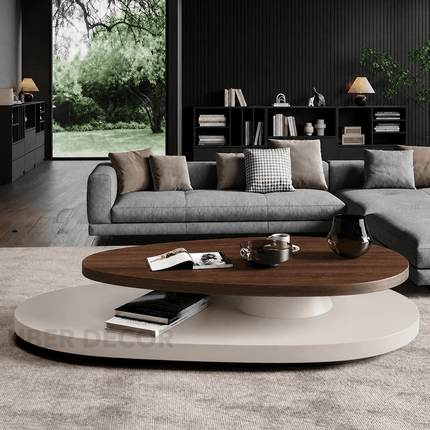 Avon Functional 360 Swivel Revolving Oval Shape Solid Teak Wood Coffee Table for Living Room