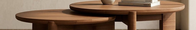 Ob Wabi-Sabi Sculptural Mid-Century Japandi Coffee Table – Organic Round Solid Wood Top Cylindrical Legs for Living Room