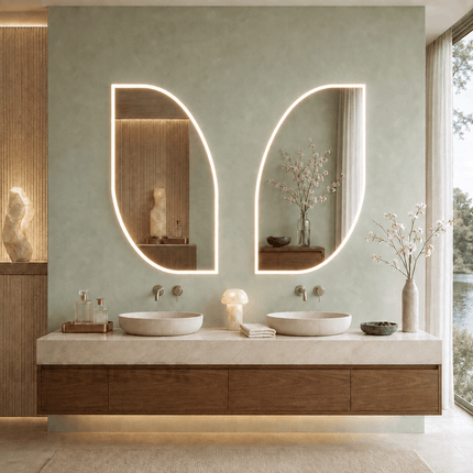 Alina Asymmetrical LED Mirror – Frameless Wall Hanging Mirror with Front or Back Lit for Vanity & Bathroom