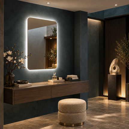 Zaria Jali Arch LED Mirror – Frameless Wall Hanging Mirror with Front or Back Lit for Vanity & Bathroom