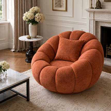 Pumpkin 2 Seater Modern Sofa, Luxury Sculptural Couch for Living Room, Lounge Area, Bedroom, Waiting Space, Ready to Dispatch Statement Sofa