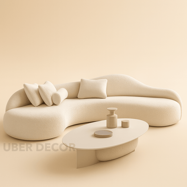 Nice Curved Sofa Japandi Wabi-Sabi Style Organic Sofa for Living Room & Lounge