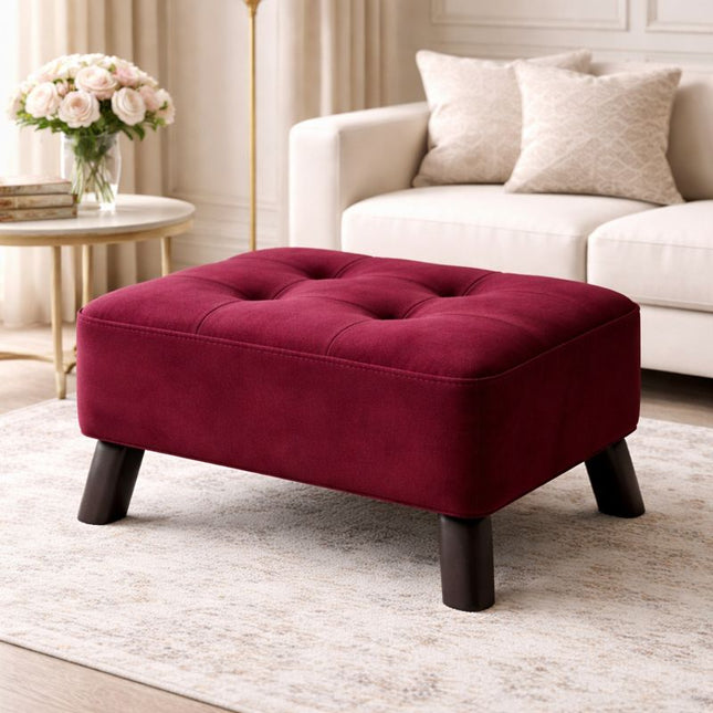 VelvetLift Small Foot Stool Ottoman - Stylish Footrest with Wooden Legs - Ideal Bedside Step Stool