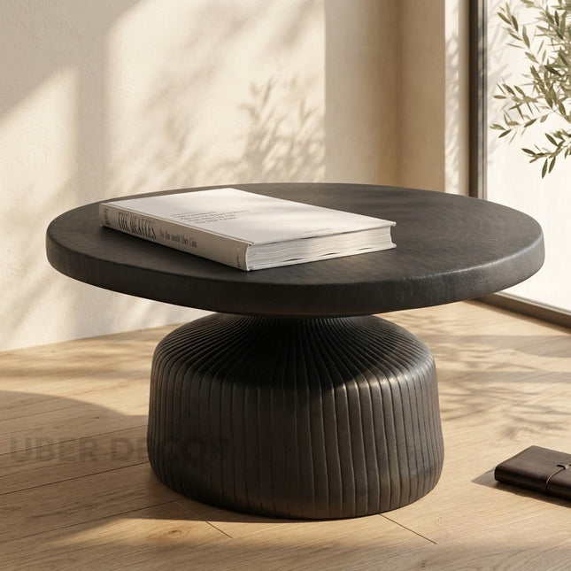Kolar Wabi-Sabi Sculptural Japandi Coffee Table – Mid-Century Scandinavian Solid Wood Center Table with Solid Base for Living Room