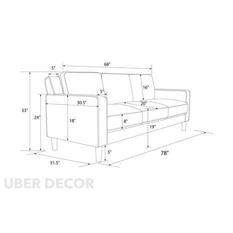 Seoul 77" Sofa- Mid Century Classic 3 Seater Leather Sofa for Living Room or Office - Uber Decor