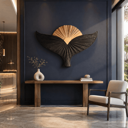 Winged Sunrise Japandi Wood Wall Art – Bird Sculpture for Living Room
