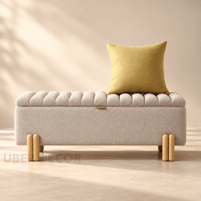 Lunari Wavy Minimalist Flip Top Storage Bench – Scandinavian-Inspired Organizer for Entryways, Bedrooms & Compact Living Spaces