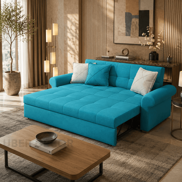 Mersin pull-out sofa cum bed – customisable fabric and size, made to order India