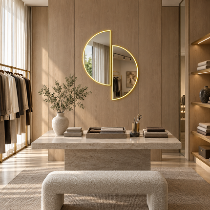 Semi Half Circle Frameless LED Mirror Set with Front or Back Lit for Bathroom Vanity and Modern Interiors