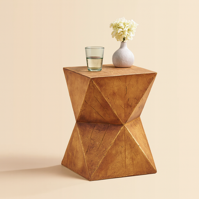Atlas Sculpt End Table – Geometric Wooden Accent Table for Living Room, Bedroom & Lounge Corner | Mid-Century Modern Brutalist Inspired