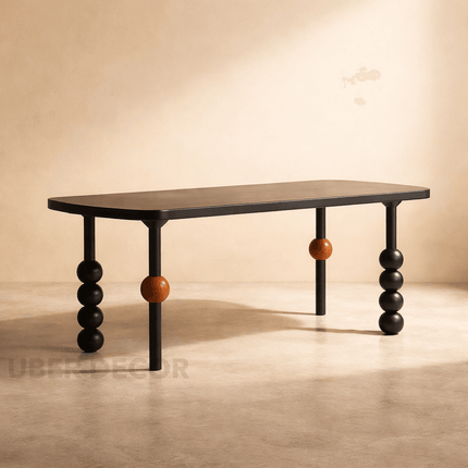 Eclat Noir Rectangular Dining Table Contemporary Artistic Design Wooden Accented Sculptural Legs Ideal for Dining Room