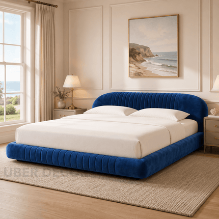 Dusk Aura Floating Bed – Oversized Curved Headboard Platform Bed