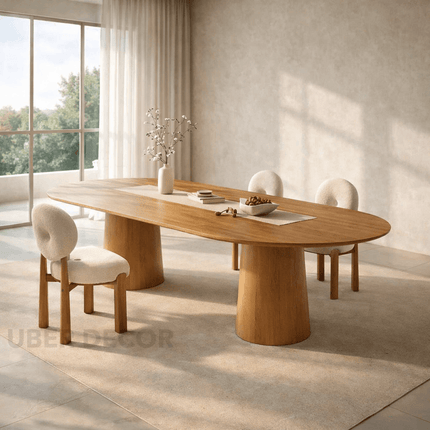 Orla Haven Oval Dining Table Japandi Scandinavian Design Premium Finish Sculptural Pedestal Base Ideal for Dining Room